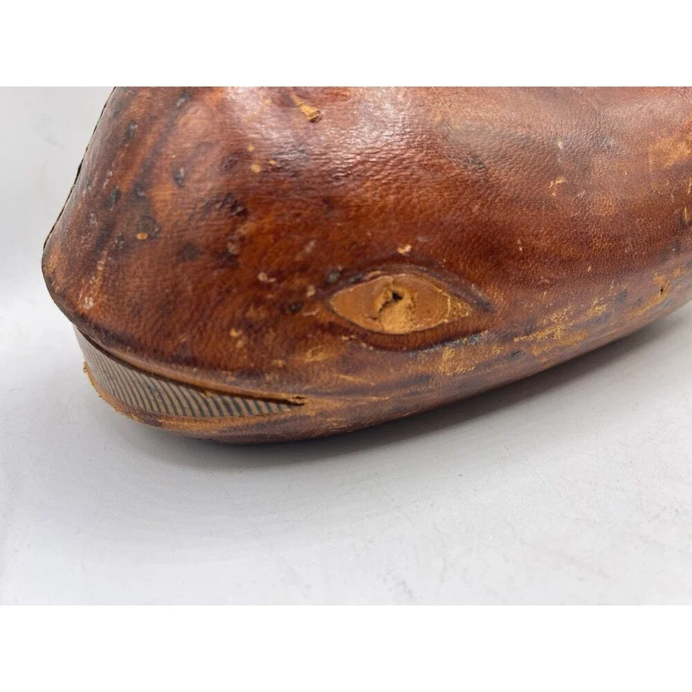 Italian Brown Leather Whale Liquor Glass Bottle Decanter : Blue Eye : EMPTY